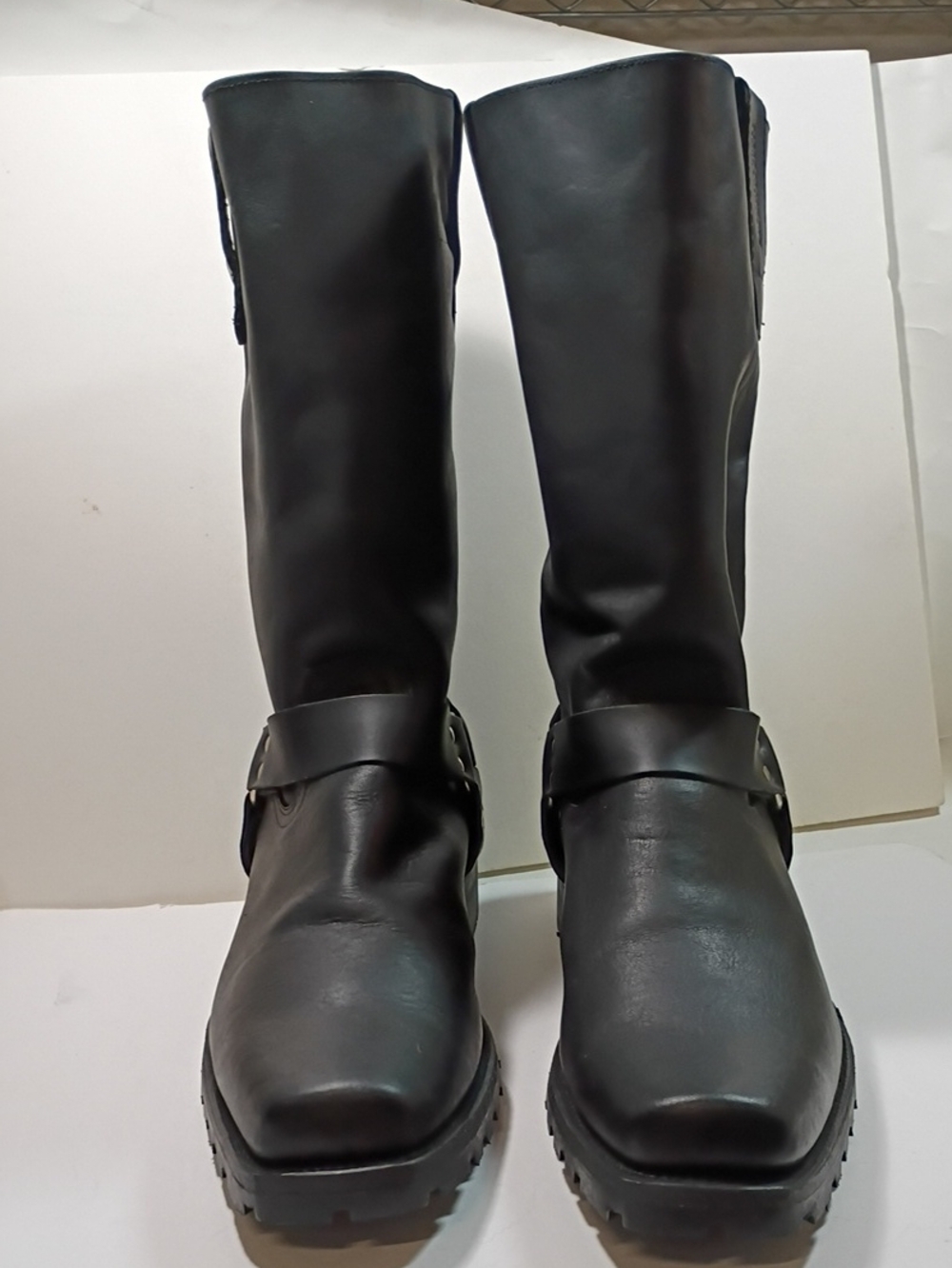 Men's Black Tall Leather Buckle Boots